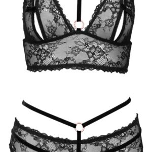 Bralette plus Straps-Slip aus Spitze mit Samtdetails, Strapse abnehmbar