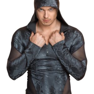 Shirt in mattglänzender Schlangenhaut-Optik mit Powernet-Einsätzen