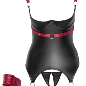 Strapshemd plus String, ouvert, edler Mattlook mit nietenbesetzten roten Details