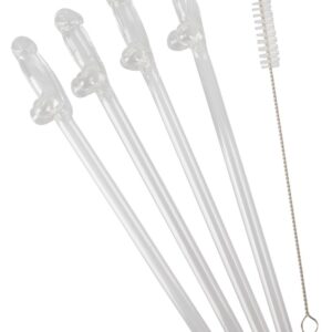 5-teilliges Strohhalm-Set „Glass Drinking Straw Willy“, aus wiederverwendbarem Glas