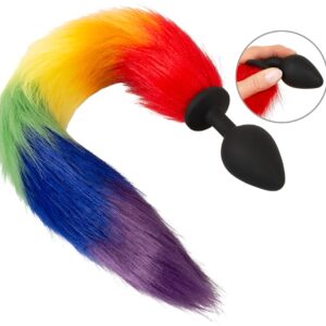 Analplug „fluffy tail“ mit buntem Kunstfell-Schweif