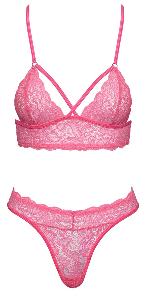 Dessous-Set aus pinkfarbener Spitze