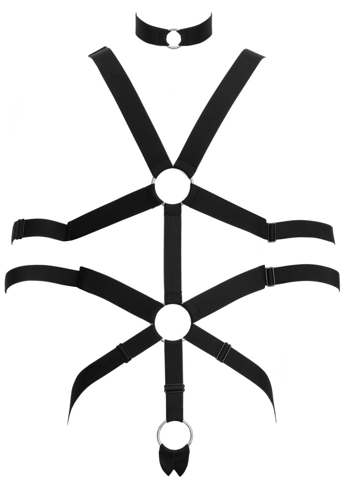 Harness mit Cockring & Hals- und Armfesseln
