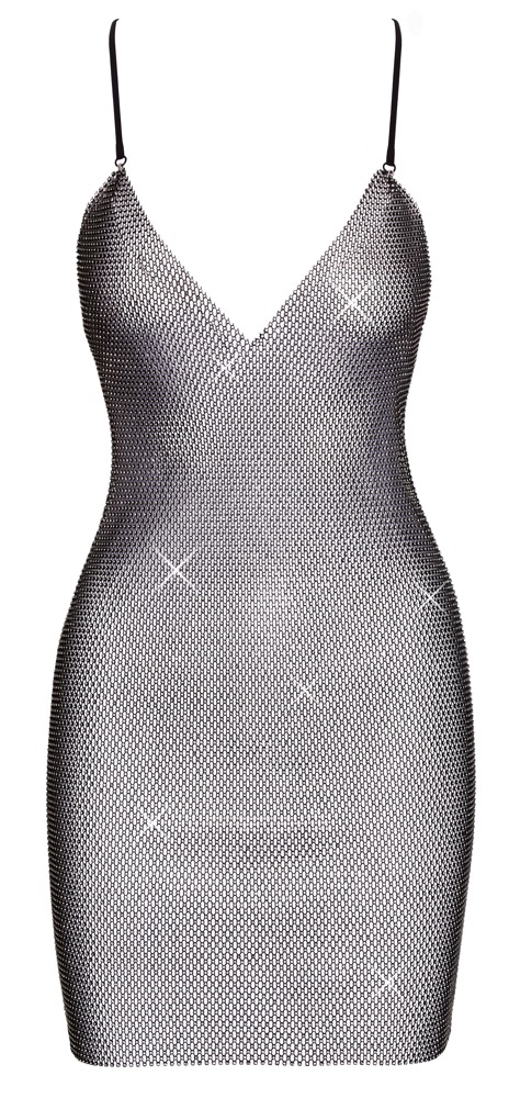 Netz-Minikleid mit Allover-Strassbesatz