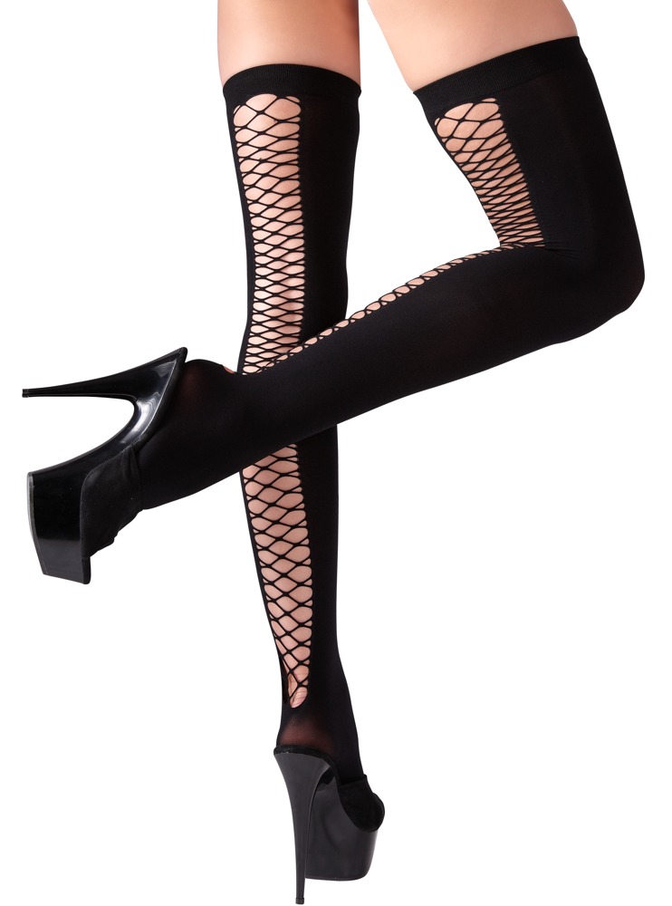 Overknees mit breiter Netz-Naht hinten