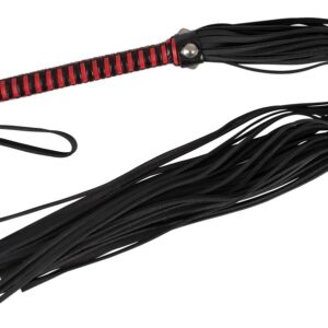 Peitsche mit Lederriemen, zweifarbiger Griff, 76 cm