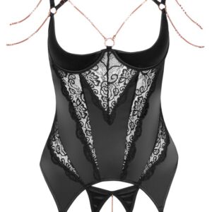 Strapshemd plus String ouvert, edler Mix aus Stretch-Satin und Spitze